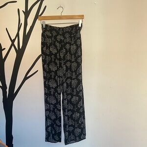 Boom Boom Jeans boho wide leg Margery pants, black with white paisley print